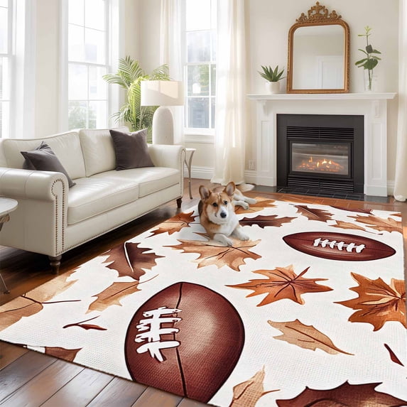 5'x8' Area Rugs, Fall Maple Leaf Football Indoor Outdoor Area Rug for ...
