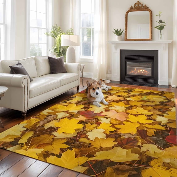 5'x8' Area Rugs, Fall Maple Leaves Indoor Outdoor Area Rug for Living Room Bedroom, Autumn Orange Deciduous Pastoral Washable Bathroom Rugs Kitchen Floor Carpet Mats Home Decor Aesthetic