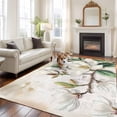 thumbnail image 1 of 5'x8' Area Rugs, Flowers Leaves Indoor Outdoor Area Rug for Living Room Bedroom, Farmhouse White Botanical Magnolia Retro Washable Bathroom Rugs Kitchen Floor Carpet Mats Home Decor Aesthetic, 1 of 8