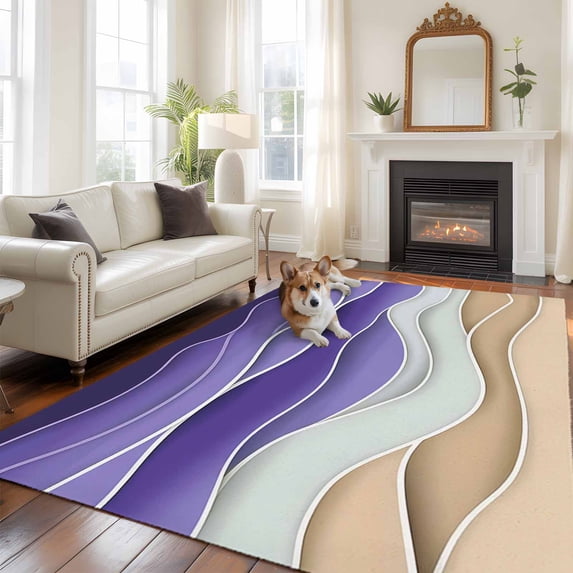 5'x8' Area Rugs, Geometric Purple Indoor Outdoor Area Rug for Living Room Bedroom, Wave Stripes Modern Abstract Beach Washable Bathroom Rugs Kitchen Floor Carpet Mats Home Decor Aesthetic