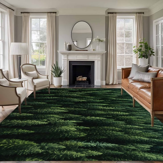 5'x8' Area Rugs, Green Forest Indoor Outdoor Area Rug for Living Room Bedroom, Pine Trees Modern Mysterious Art Washable Bathroom Rugs Kitchen Floor Carpet Mats Home Decor Aesthetic
