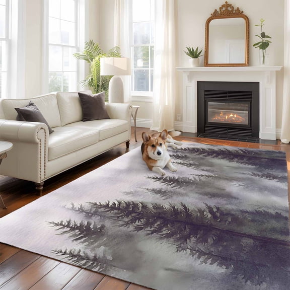 5'x8' Area Rugs, Green Forest Indoor Outdoor Area Rug for Living Room Bedroom, Vintage Rustic Pine Trees Nature Landscape Washable Bathroom Rugs Kitchen Floor Carpet Mats Home Decor Aesthetic