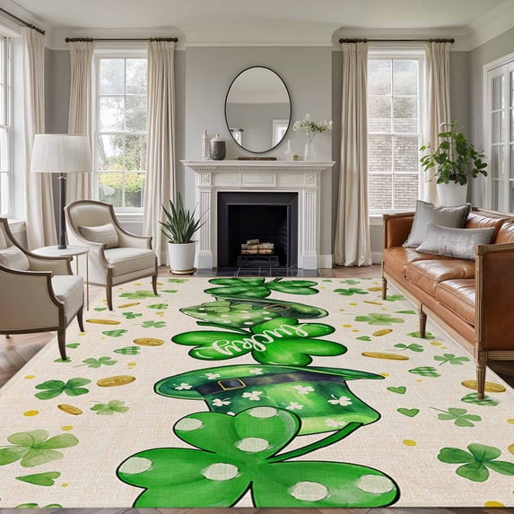 5'x8' Area Rugs, Green St. Patrick's Day Indoor Outdoor Area Rug for Living Room Bedroom, Lucky S Love Heart Rustic Washable Bathroom Rugs Kitchen Floor Carpet Mats Home Decor Aesthetic