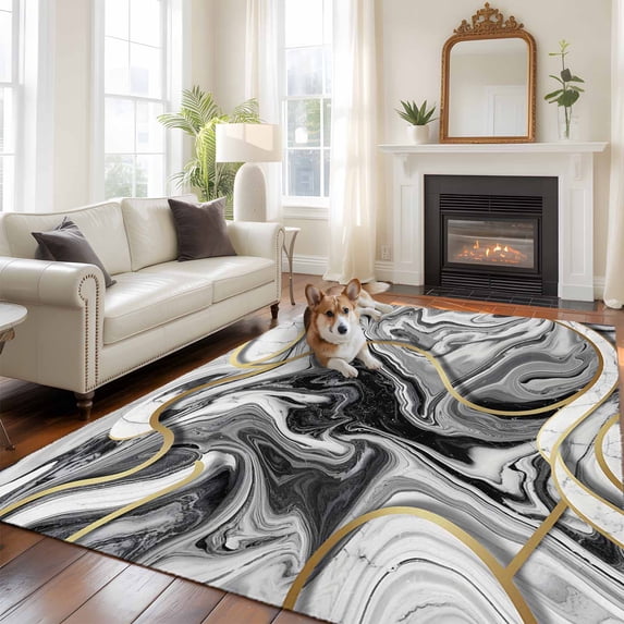 5'x8' Area Rugs, Grey Marble Indoor Outdoor Area Rug for Living Room Bedroom, Modern Abstract Art Ink Painting Washable Bathroom Rugs Kitchen Floor Carpet Mats Home Decor Aesthetic