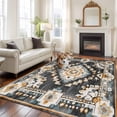 thumbnail image 1 of 5'x8' Area Rugs, Grey Orange Boho Indoor Outdoor Area Rug for Living Room Bedroom, Southwestern Ethnic Retro Geometric Washable Bathroom Rugs Kitchen Floor Carpet Mats Home Decor Aesthetic, 1 of 8