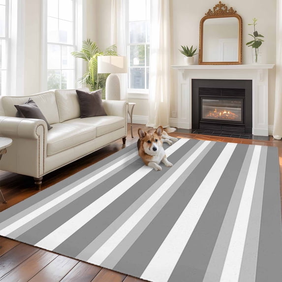 5'x8' Area Rugs, Grey Stripe Indoor Outdoor Area Rug for Living Room Bedroom, Minimalist Farmhouse Striped Washable Bathroom Rugs Kitchen Floor Carpet Mats Home Decor Aesthetic