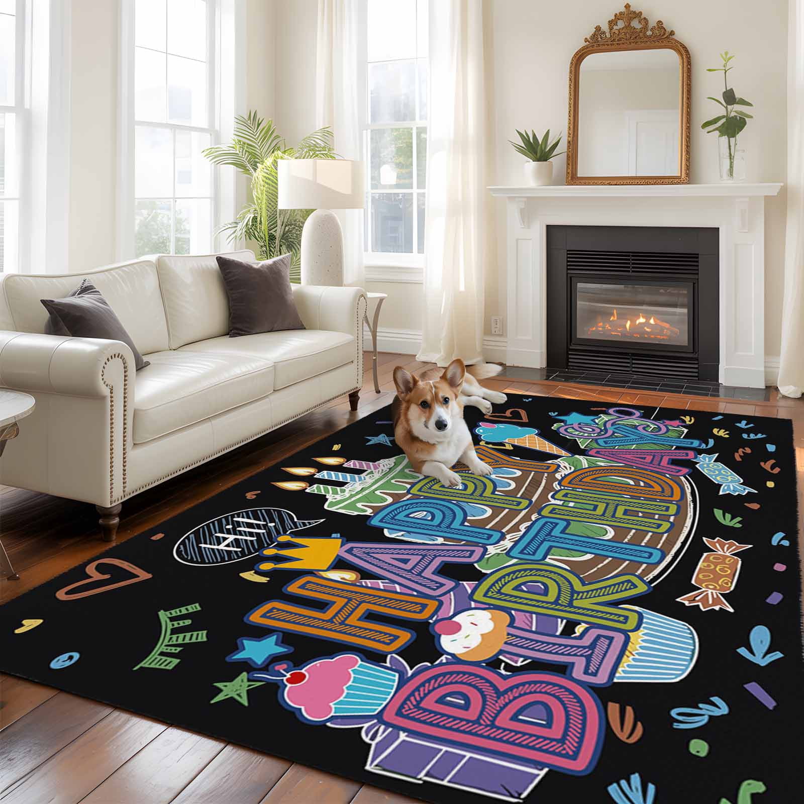 5'x8' Area Rugs, HAPPY BIRTHDAY Indoor Outdoor Area Rug for Living Room ...