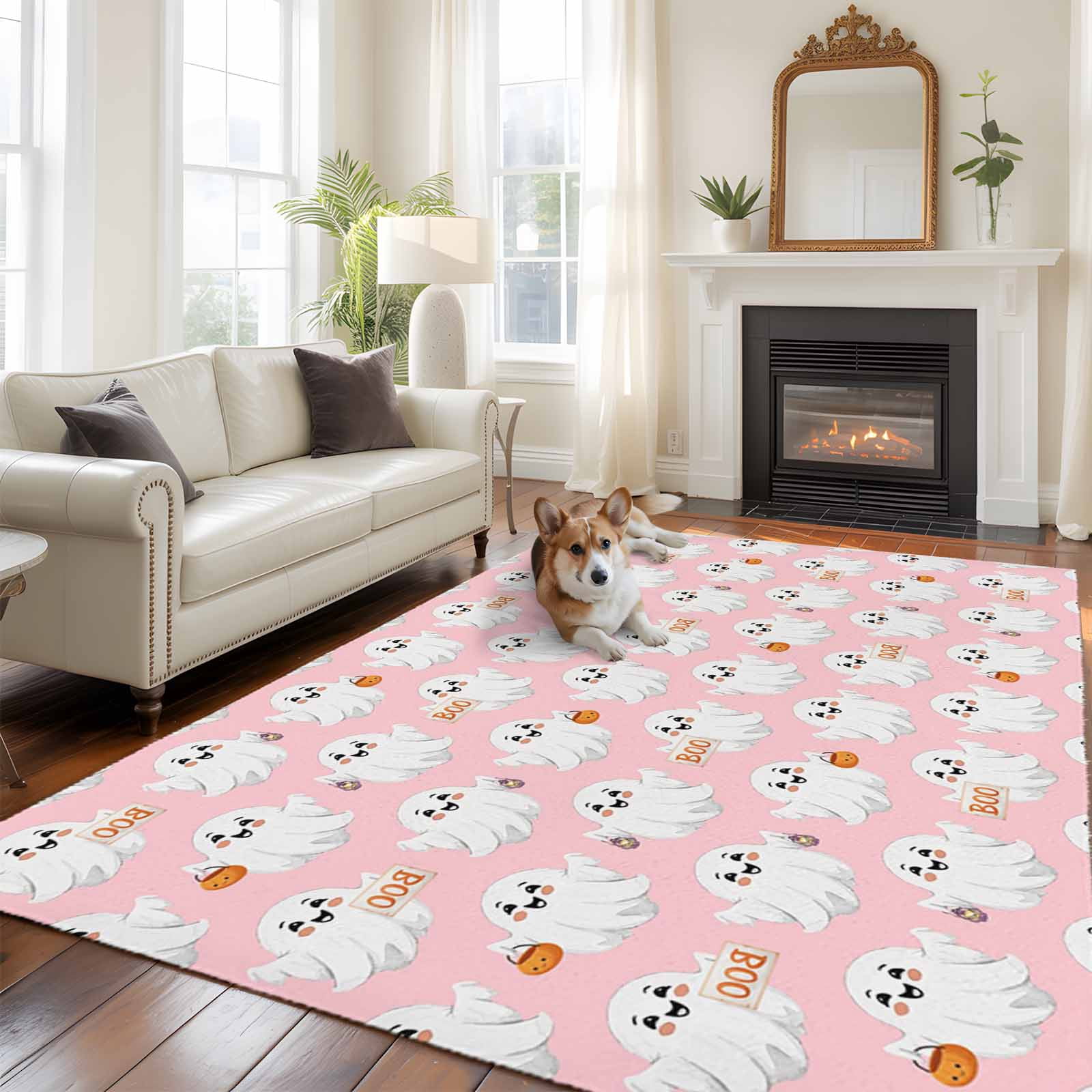5'x8' Area Rugs, Halloween Cute Ghost Indoor Outdoor Area Rug for ...