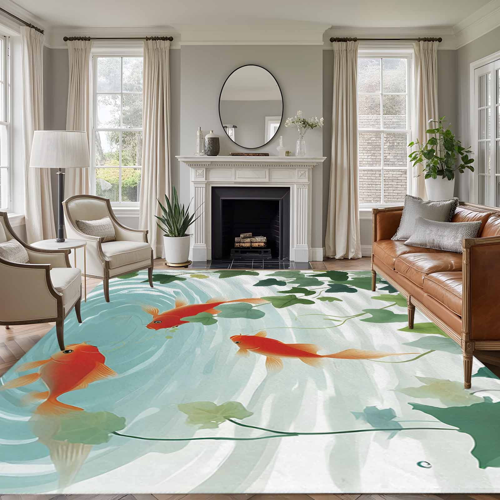 Outdoor Rug Fish 5'x8' Area Rugs, Japanese Carp Fish Indoor Outdoor Area Rug for Living ...