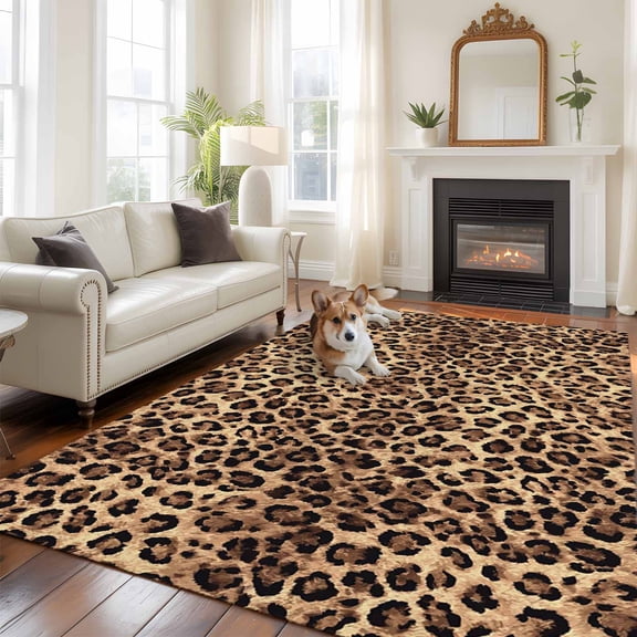 5'x8' Area Rugs, Leopard Printed Indoor Outdoor Area Rug for Living Room Bedroom, Modern Animals Textured Brown Washable Bathroom Rugs Kitchen Floor Carpet Mats Home Decor Aesthetic