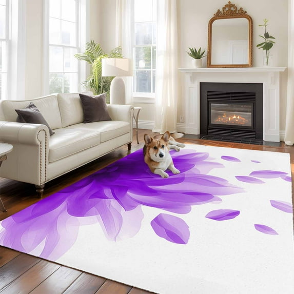 5'x8' Area Rugs, Modern Purple Indoor Outdoor Area Rug for Living Room Bedroom, Gradient Floral Abstract Bohemian White Washable Bathroom Rugs Kitchen Floor Carpet Mats Home Decor Aesthetic