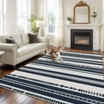 thumbnail image 1 of 5'x8' Area Rugs, Navy Blue Geometric Indoor Outdoor Area Rug for Living Room Bedroom, Modern Stripes Art Farmhouse Washable Bathroom Rugs Kitchen Floor Carpet Mats Home Decor Aesthetic, 1 of 8