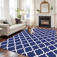 thumbnail image 1 of 5'x8' Area Rugs, Navy Blue Morocco Indoor Outdoor Area Rug for Living Room Bedroom, Modern Farmhouse Geometric Textured Washable Bathroom Rugs Kitchen Floor Carpet Mats Home Decor Aesthetic, 1 of 8