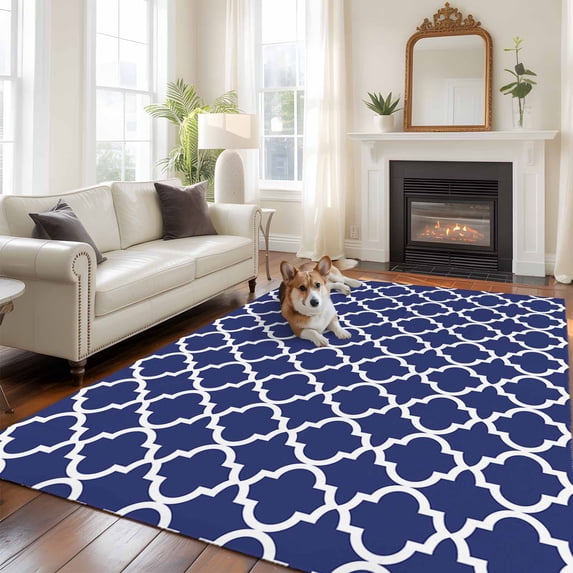 5'x8' Area Rugs, Navy Blue Morocco Indoor Outdoor Area Rug for Living Room Bedroom, Modern Farmhouse Geometric Textured Washable Bathroom Rugs Kitchen Floor Carpet Mats Home Decor Aesthetic