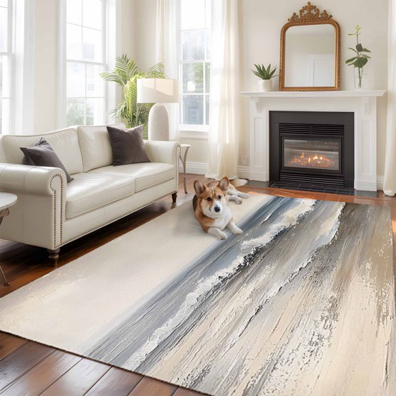5'x8' Area Rugs, Ocean Indoor Outdoor Area Rug for Living Room Bedroom, Grey Sky Abstract Beach Minimalism Art Washable Bathroom Rugs Kitchen Floor Carpet Mats Home Decor Aesthetic