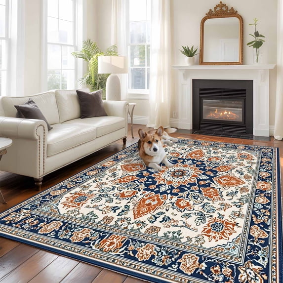 5'x8' Area Rugs, Orange Blue Boho Southwestern Indoor Outdoor Area Rug for Living Room Bedroom, Ethnic Rustic Classical Washable Bathroom Rugs Kitchen Floor Carpet Mats Home Decor Aesthetic