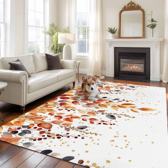 5'x8' Area Rugs, Orange Fall Leaves Indoor Outdoor Area Rug for Living Room Bedroom, Vintage Country Plants Pastoral Farm Washable Bathroom Rugs Kitchen Floor Carpet Mats Home Decor Aesthetic