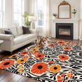 thumbnail image 1 of 5'x8' Area Rugs, Orange Spring Floral Indoor Outdoor Area Rug for Living Room Bedroom, Black Botanical Leaf Summer Washable Bathroom Rugs Kitchen Floor Carpet Mats Home Decor Aesthetic, 1 of 8