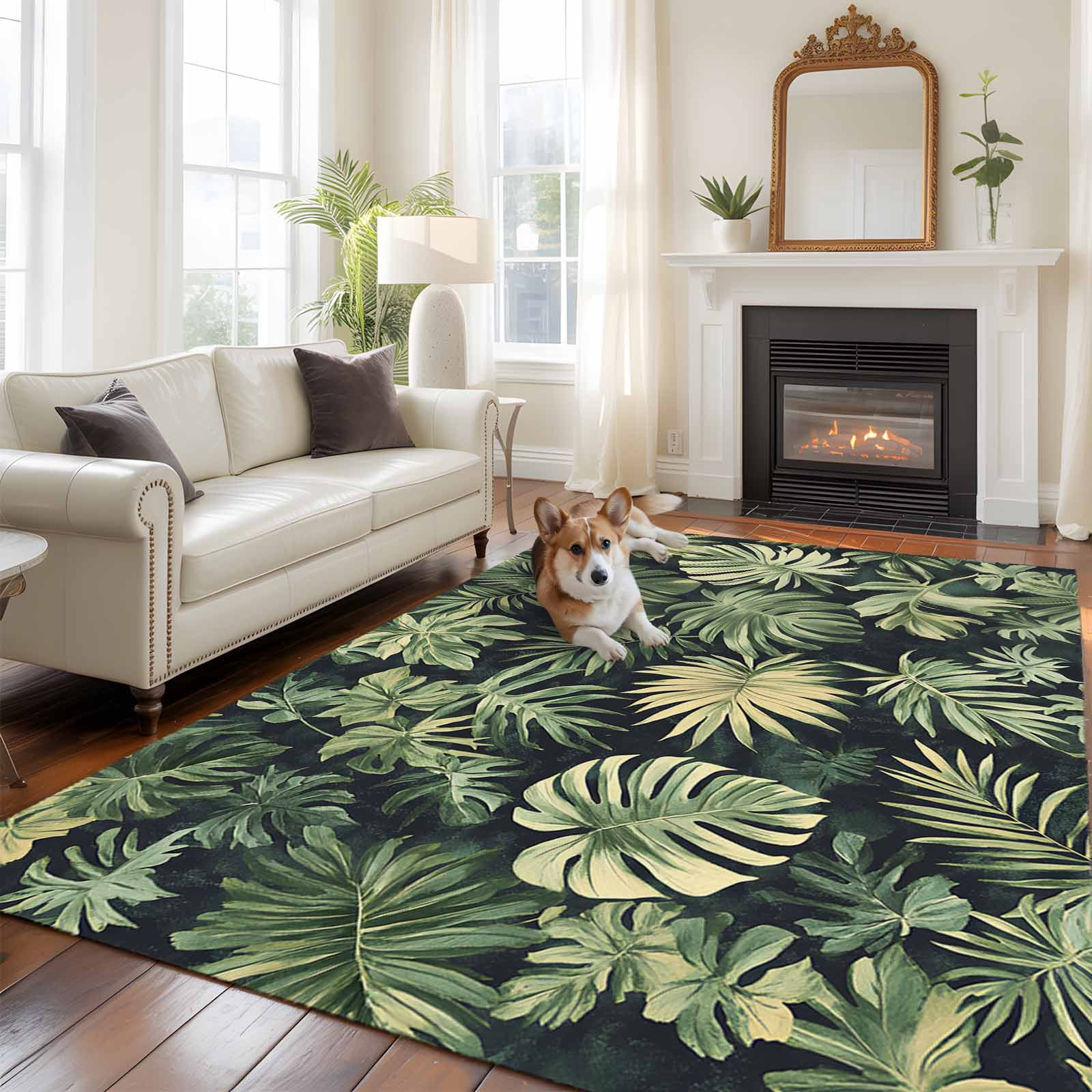 5'x8' Area Rugs, Palm Tree Leaves Indoor Outdoor Area Rug for Living ...