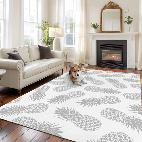 5'x8' Area Rugs, Pineapple Indoor Outdoor Area Rug for Living Room Bedroom, Grey Summer Tropical Fruit Minimalist Texture Washable Bathroom Rugs Kitchen Floor Carpet Mats Home Decor Aesthetic
