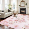 thumbnail image 1 of 5'x8' Area Rugs, Pink Floral Indoor Outdoor Area Rug for Living Room Bedroom, Modern Farmhouse Aesthetic Shabby Chic Flower Washable Bathroom Rugs Kitchen Floor Carpet Mats Home Decor Aesthetic, 1 of 8
