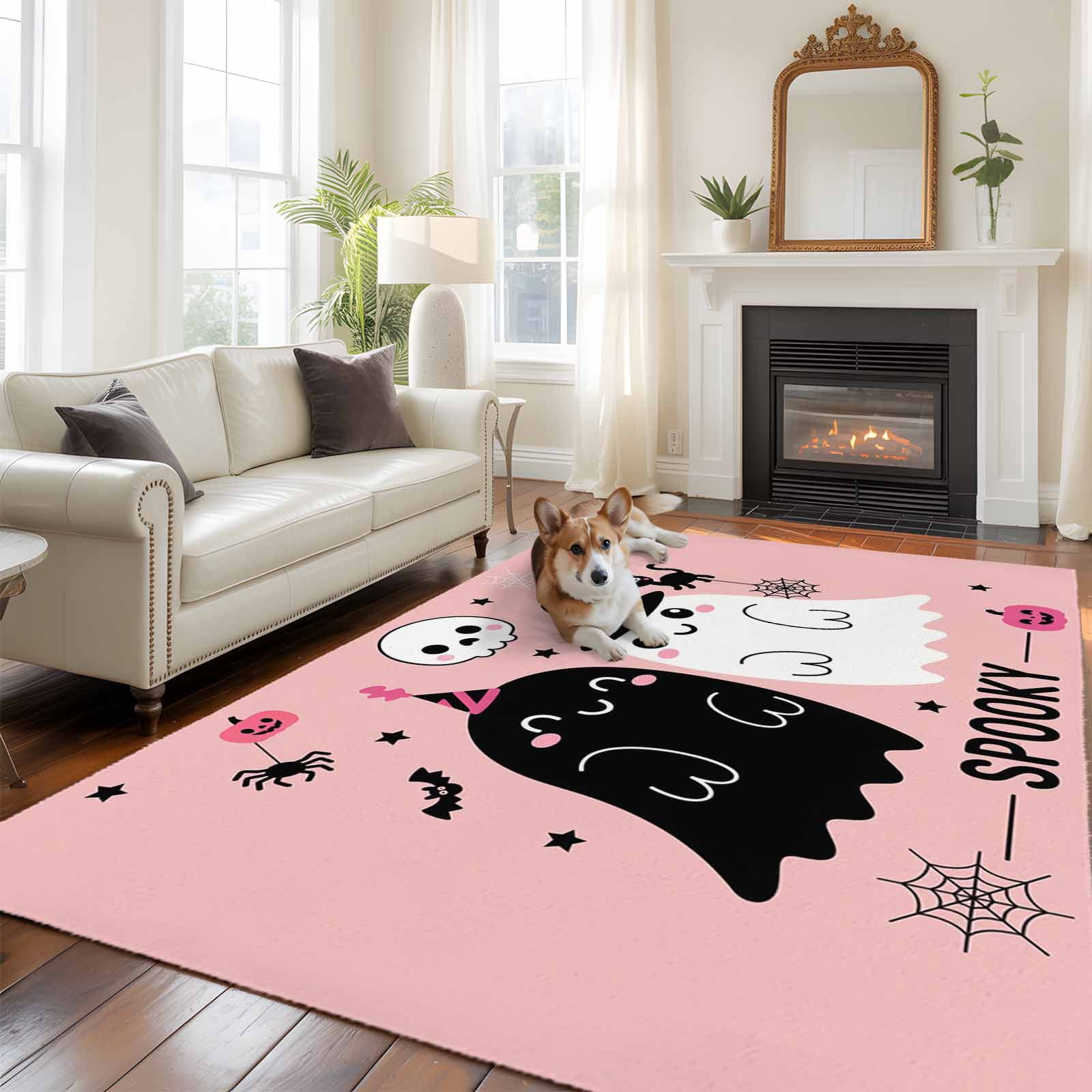 5'x8' Area Rugs, Pink Spooky Halloween Indoor Outdoor Area Rug for ...