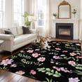 thumbnail image 1 of 5'x8' Area Rugs, Pink Spring Floral Indoor Outdoor Area Rug for Living Room Bedroom, Flowers Botanical Elegant Pastoral Black Washable Bathroom Rugs Kitchen Floor Carpet Mats Home Decor Aesthetic, 1 of 8