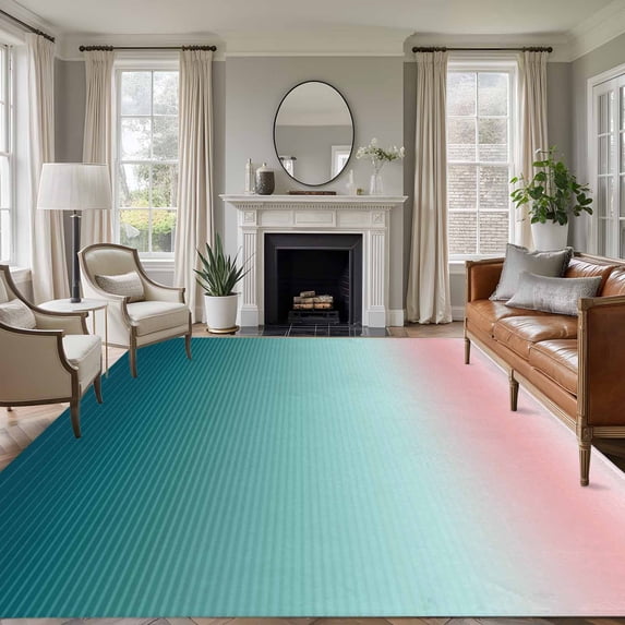 5'x8' Area Rugs, Pink Turquoise Ombre Indoor Outdoor Area Rug for Living Room Bedroom, Teal Modern Geometric Striped Abstract Art Washable Bathroom Rugs Kitchen Floor Carpet Mats Home Decor Aesthetic