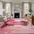 thumbnail image 1 of 5'x8' Area Rugs, Pink Western Christmas Indoor Outdoor Area Rug for Living Room Bedroom, Xmas Botanical Poinsettia Washable Bathroom Rugs Kitchen Floor Carpet Mats Home Decor Aesthetic, 1 of 8