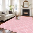 thumbnail image 1 of 5'x8' Area Rugs, Pink White Stripes Indoor Outdoor Area Rug for Living Room Bedroom, Simple Geometric Modern Monochrome Washable Bathroom Rugs Kitchen Floor Carpet Mats Home Decor Aesthetic, 1 of 8