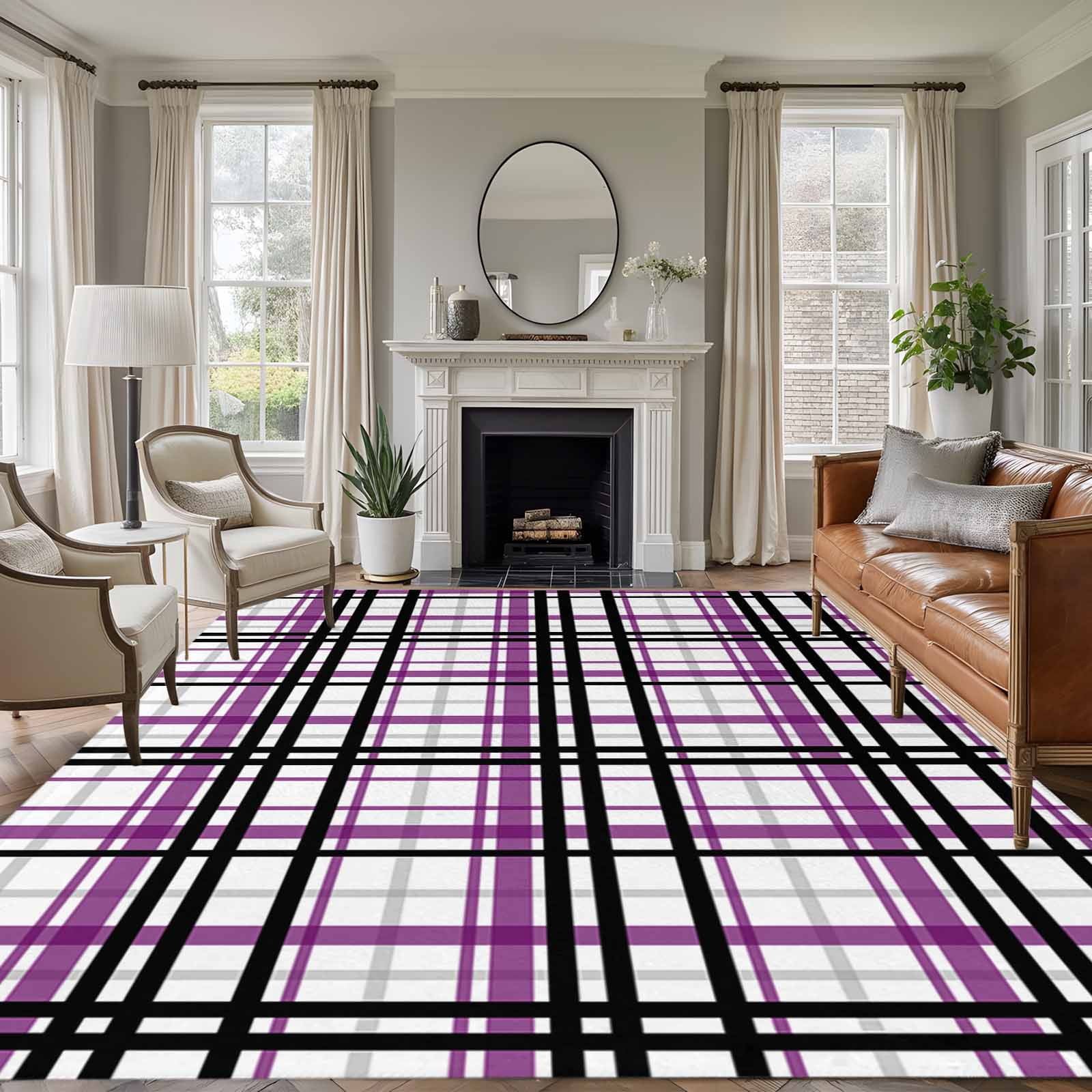 5'x8' Area Rugs, Purple Black Plaid Indoor Outdoor Area Rug for Living ...
