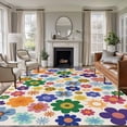 thumbnail image 1 of 5'x8' Area Rugs, Retro Bohemia Floral Indoor Outdoor Area Rug for Living Room Bedroom, Blue Purple Flowers Boho Style Beige Washable Bathroom Rugs Kitchen Floor Carpet Mats Home Decor Aesthetic, 1 of 8