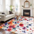 thumbnail image 1 of 5'x8' Area Rugs, Retro Flowers Indoor Outdoor Area Rug for Living Room Bedroom, Boho Modern Watercolor Floral Botanical Washable Bathroom Rugs Kitchen Floor Carpet Mats Home Decor Aesthetic, 1 of 8