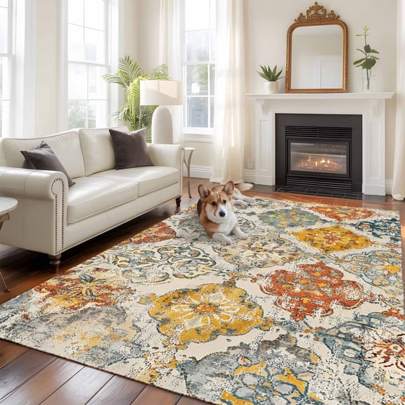 5'x8' Area Rugs, Retro Morocco Indoor Outdoor Area Rug for Living Room Bedroom, Boho Shabby Abstract Geometric Aesthetic Washable Bathroom Rugs Kitchen Floor Carpet Mats Home Decor Aesthetic
