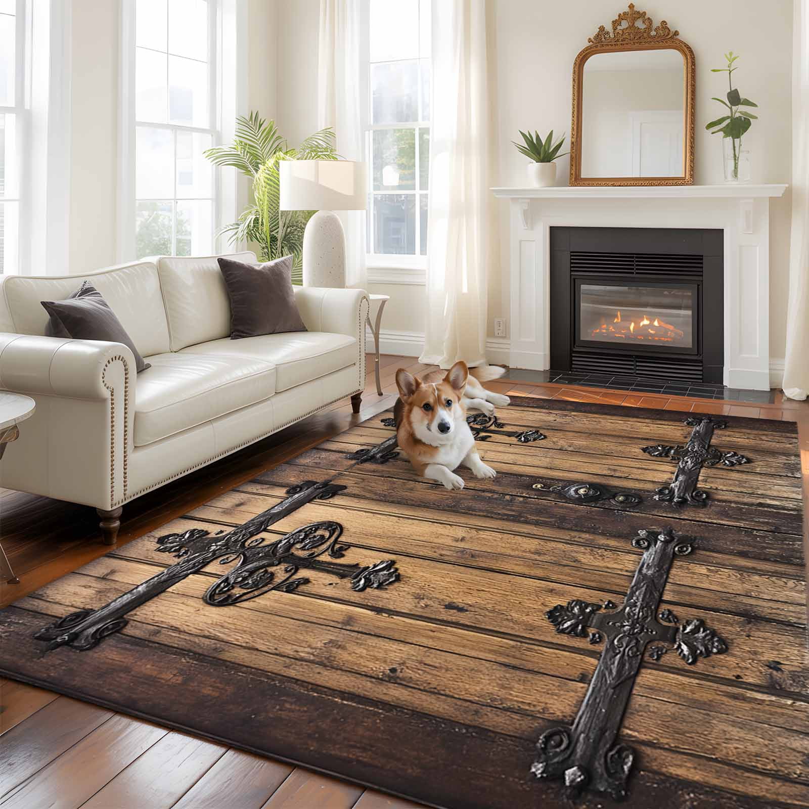 5'x8' Area Rugs, Rustic Wooden Door Indoor Outdoor Area Rug for Living ...
