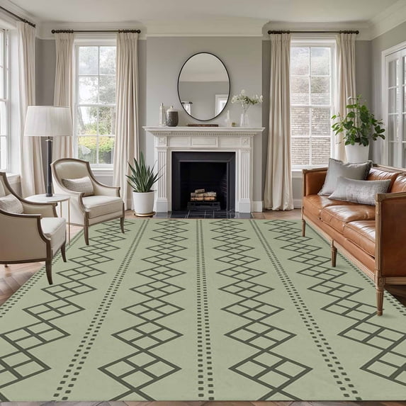5'x8' Area Rugs, Sage Green Boho Indoor Outdoor Area Rug for Living Room Bedroom, Vintage Ethnic Tribe Abstract Art Geometric Washable Bathroom Rugs Kitchen Floor Carpet Mats Home Decor Aesthetic