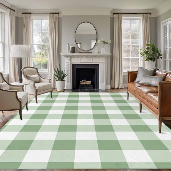 5'x8' Area Rugs, Sage Green Buffalo Plaid Indoor Outdoor Area Rug for Living Room Bedroom, Green White Checkered Farmhouse Washable Bathroom Rugs Kitchen Floor Carpet Mats Home Decor Aesthetic
