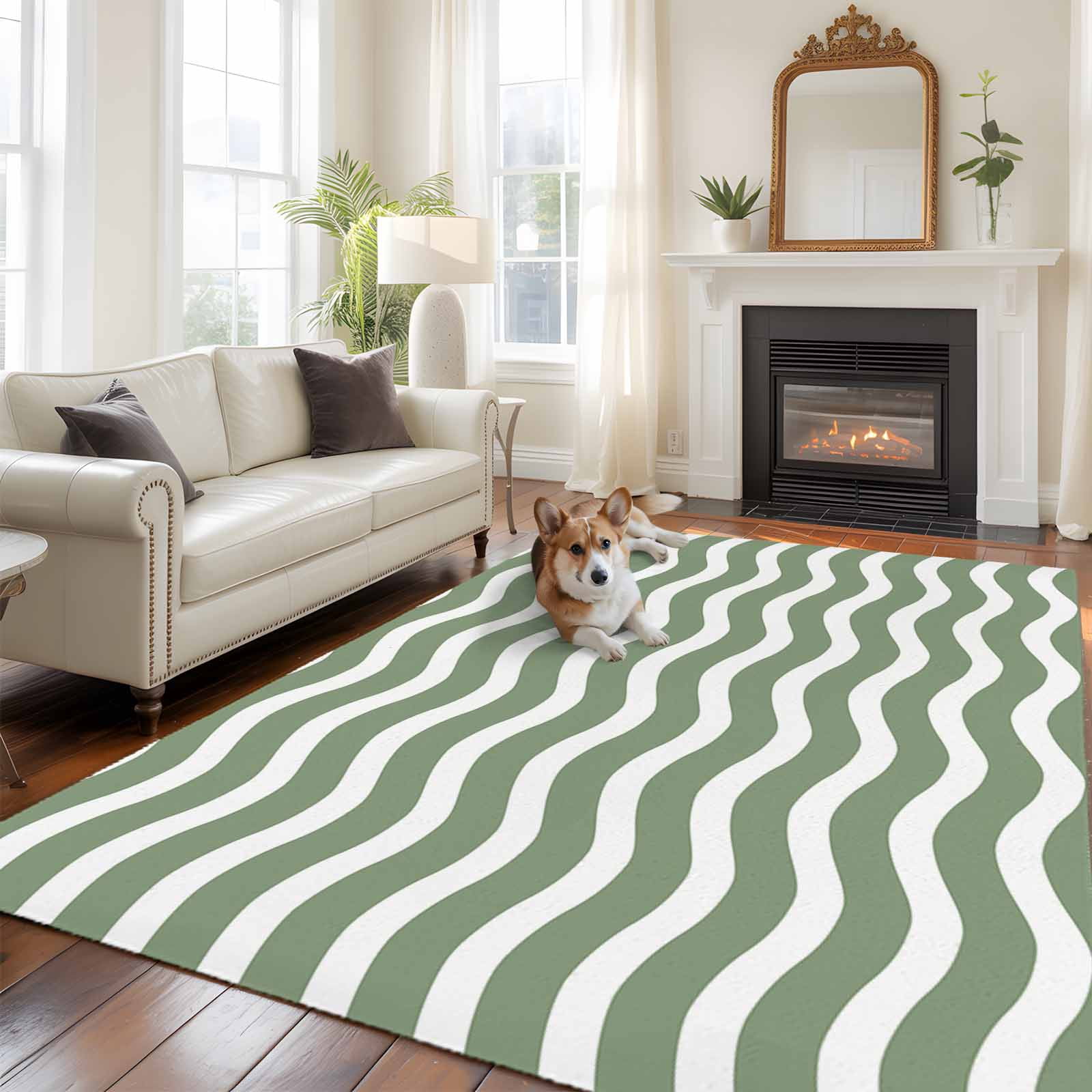 Mat Ripple 5'x8' Area Rugs, Sage Green Striped Indoor Outdoor Area Rug for Living ...