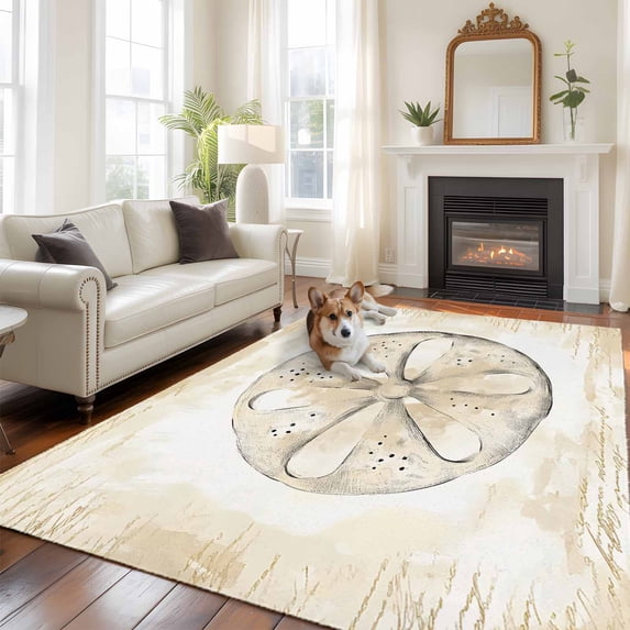 5'x8' Area Rugs, Sand Dollar Coastal Indoor Outdoor Area Rug for Living Room Bedroom, Summer Beach Beige Ocean Washable Bathroom Rugs Kitchen Floor Carpet Mats Home Decor Aesthetic