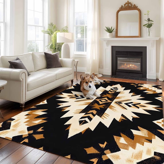 5'x8' Area Rugs, Southwestern Aztec Indoor Outdoor Area Rug for Living Room Bedroom, Retro National Style Brown Abstract Washable Bathroom Rugs Kitchen Floor Carpet Mats Home Decor Aesthetic