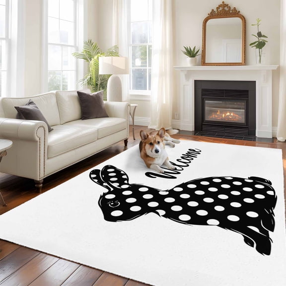 5'x8' Area Rugs, Spring Bunny Indoor Outdoor Area Rug for Living Room Bedroom, Easter Rabbit Polka Dot Watercolor Washable Bathroom Rugs Kitchen Floor Carpet Mats Home Decor Aesthetic