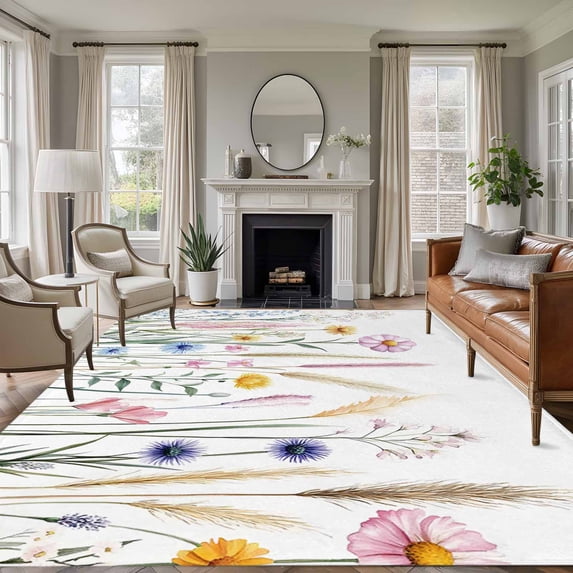 5'x8' Area Rugs, Spring Floral Indoor Outdoor Area Rug for Living Room Bedroom, Summer Wild Flower Botanical Pastoral Washable Bathroom Rugs Kitchen Floor Carpet Mats Home Decor Aesthetic