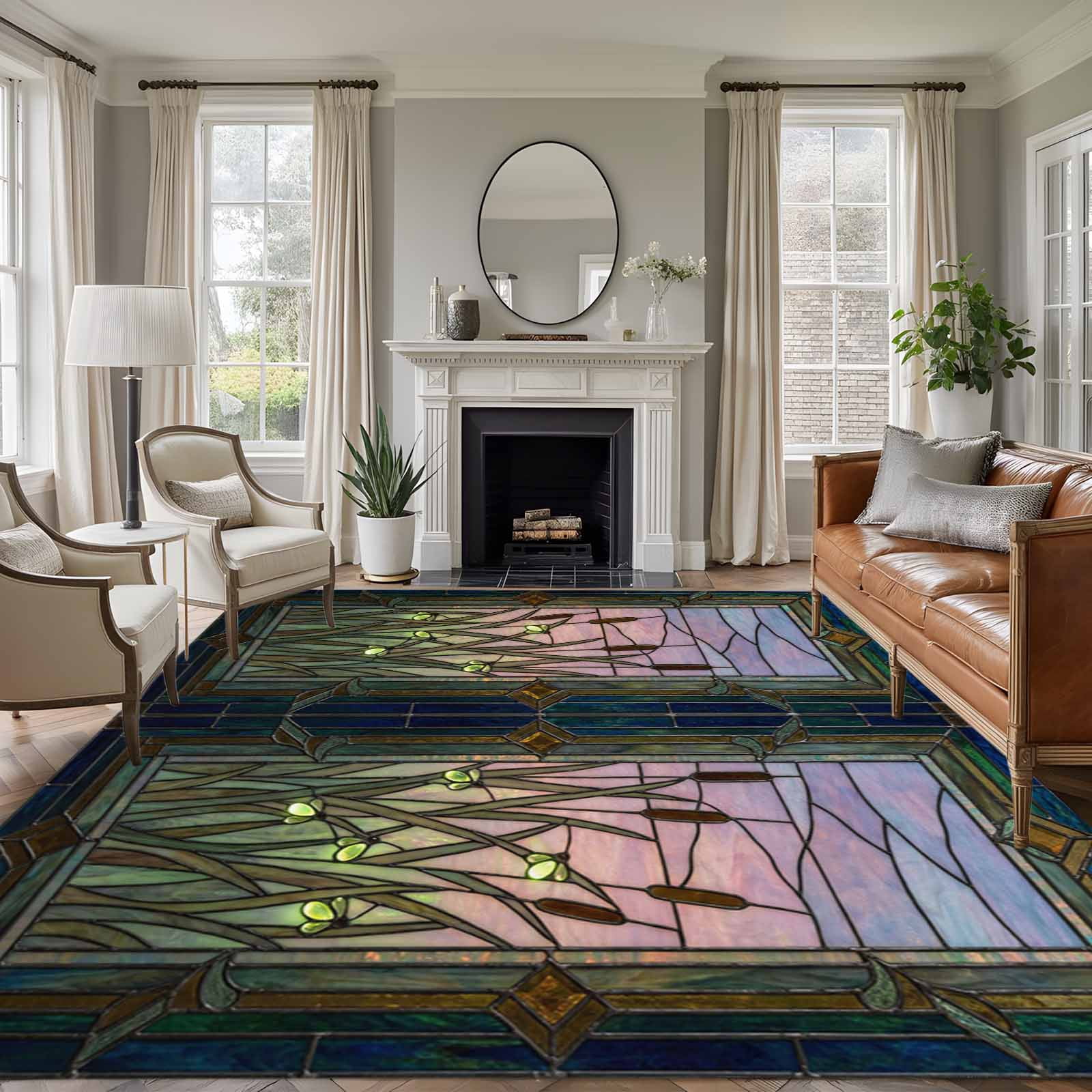 Stained Rug Design 5'x8' Area Rugs, Stained Glass Indoor Outdoor Area Rug for Living Room ...
