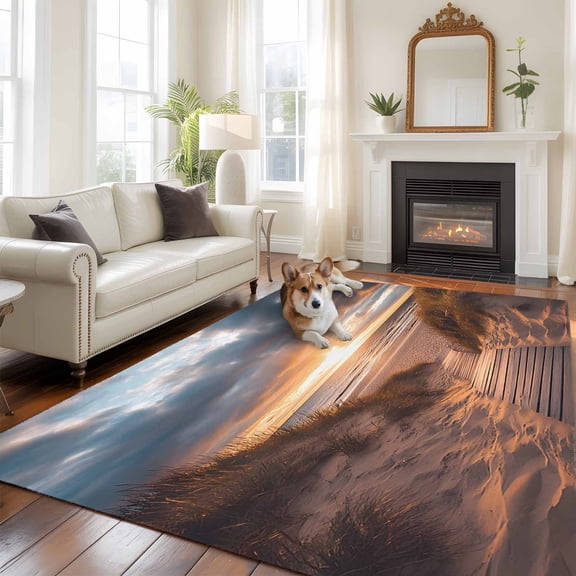 5'x8' Area Rugs, Summer Beach Indoor Outdoor Area Rug for Living Room Bedroom, Modern Art Nautical Sea Washable Bathroom Rugs Kitchen Floor Carpet Mats Home Decor Aesthetic