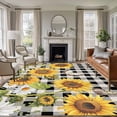 thumbnail image 1 of 5'x8' Area Rugs, Sunflowers Indoor Outdoor Area Rug for Living Room Bedroom, Yellow Flowers Butterfly Farmhouse Black Plaid Washable Bathroom Rugs Kitchen Floor Carpet Mats Home Decor Aesthetic, 1 of 8