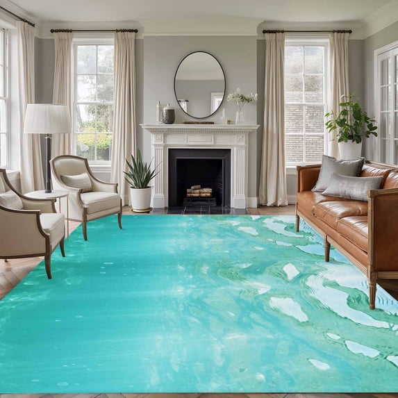 5'x8' Area Rugs, Teal Coastal Indoor Outdoor Area Rug for Living Room Bedroom, Summer Beach Ocean Seawater Nautical Washable Bathroom Rugs Kitchen Floor Carpet Mats Home Decor Aesthetic