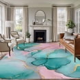 thumbnail image 1 of 5'x8' Area Rugs, Teal Pink Marble Indoor Outdoor Area Rug for Living Room Bedroom, Abstract Luxury Ink Painting Modern Washable Bathroom Rugs Kitchen Floor Carpet Mats Home Decor Aesthetic, 1 of 8