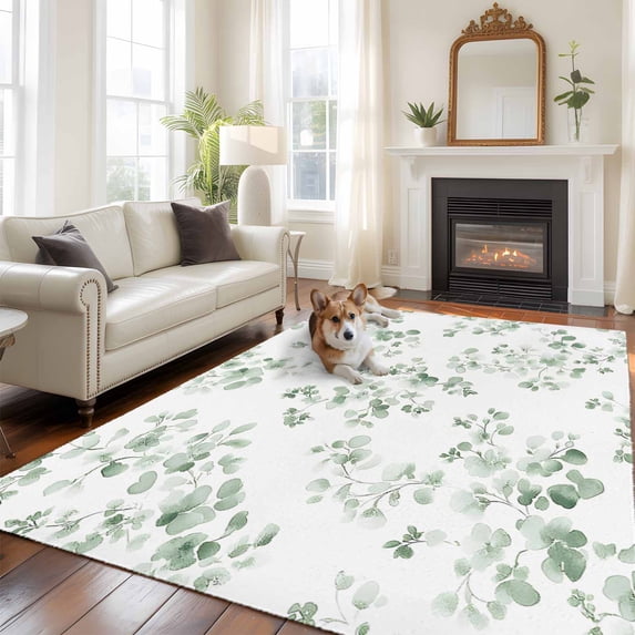 5'x8' Area Rugs, Tropical Foliage Indoor Outdoor Area Rug for Living Room Bedroom, Sage Green Botanical Spring Foliage Washable Bathroom Rugs Kitchen Floor Carpet Mats Home Decor Aesthetic