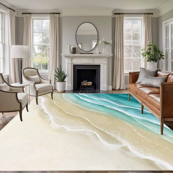 5'x8' Area Rugs, Turquoise Beach Coastal Indoor Outdoor Area Rug for Living Room Bedroom, Summer Ocean Nautical Seaside Washable Bathroom Rugs Kitchen Floor Carpet Mats Home Decor Aesthetic