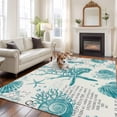 thumbnail image 1 of 5'x8' Area Rugs, Turquoise Coastal Coral Indoor Outdoor Area Rug for Living Room Bedroom, Nautical Starfish Seahorse Washable Bathroom Rugs Kitchen Floor Carpet Mats Home Decor Aesthetic, 1 of 8